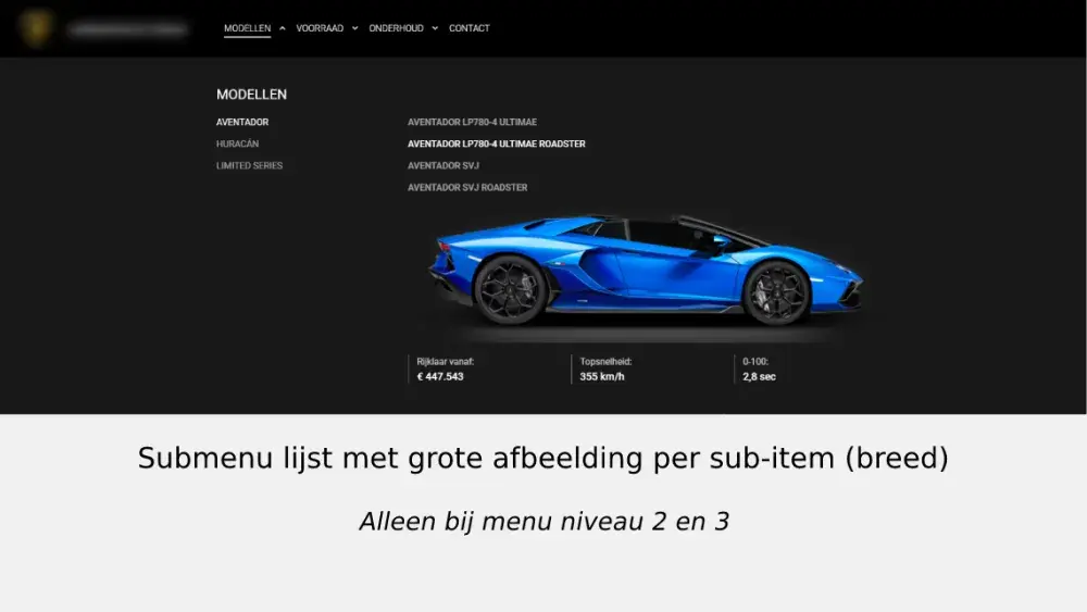 Submenu lijst met grote afbeelding per sub-item (breed)